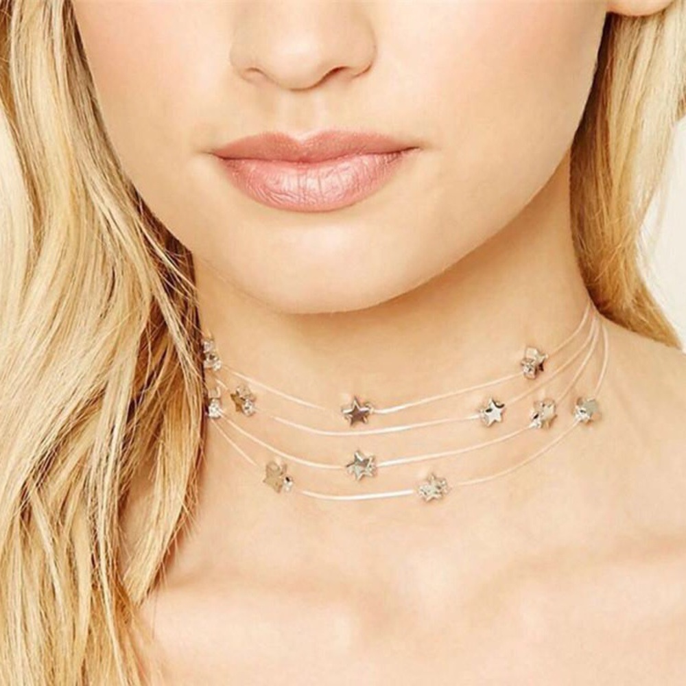 Gold Stars Wire Choker Necklace